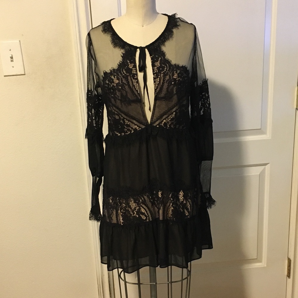 For Love and Lemons Black Lace and Chiffon Mini M